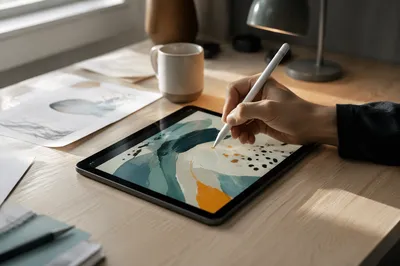 Creative Drawing on Digital Tablet Desk