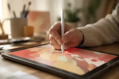 Hand Drawing on Digital Tablet Close-Up