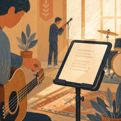 Tablet on Music Stand in Rehearsal Space