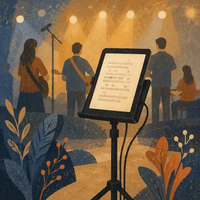 Tablet on Music Stand Stage Close-up