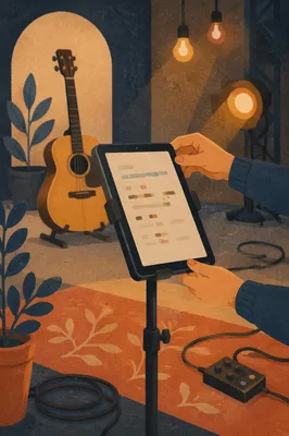 Digital Tablet on Music Stand Close-up