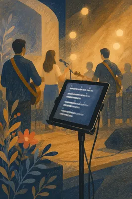 Tablet on Music Stand Near Stage