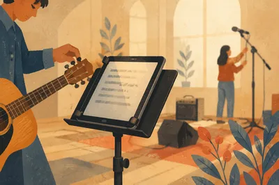 Tablet on Music Stand in Rehearsal Space