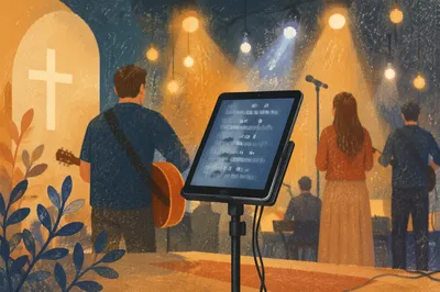 Tablet on Music Stand Near Stage