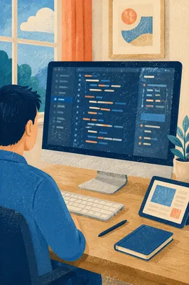 Modern Developer Workspace With Multiple Screens