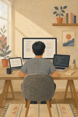 Focused Developer at Multi Screen Workspace