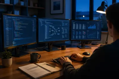 Focused Developer Workspace with Multiple Screens