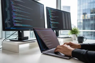 Modern Developer Workspace with Multiple Screens