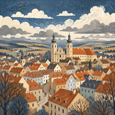 Aerial Panorama of Historic Church Town