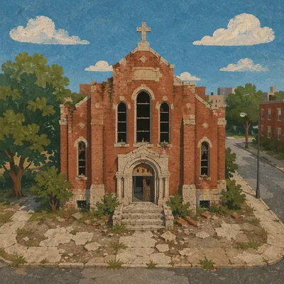 Drone View of Historic Red Brick Church