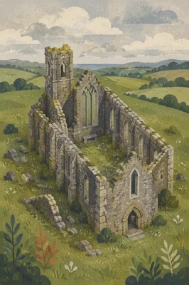Aerial View of Ruined Medieval Church