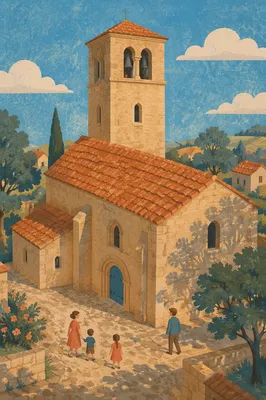 Aerial View of Historic Stone Church