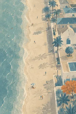 Aerial Seaside Church Along Turquoise Shore