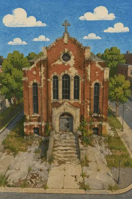 Drone View of Historic Red Brick Church