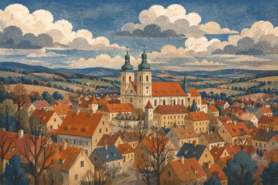 Aerial View of Historic Church Town