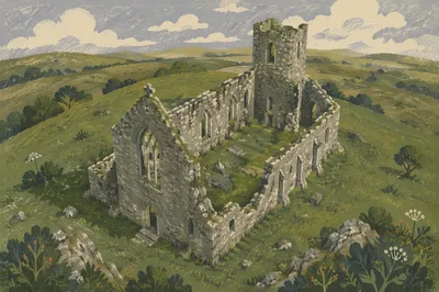 Aerial View of Ruined Medieval Church