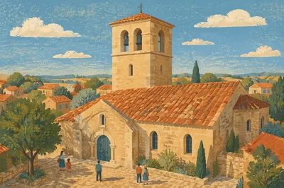 Aerial View of Historic Stone Church