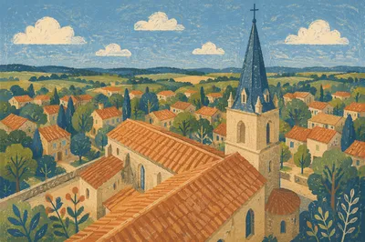 Aerial View of Historic Stone Church