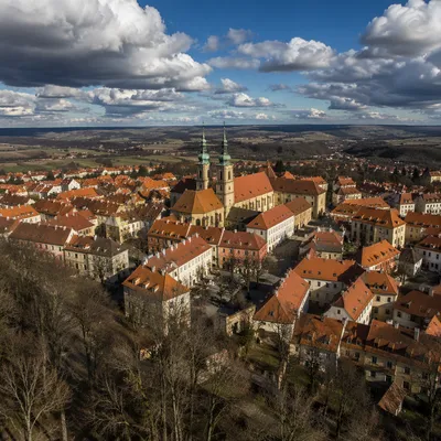Drone Aerial View of Historic Church Town