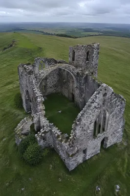 Drone View of Ruined Medieval Church