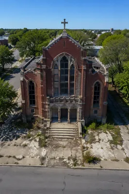 Drone View of Historic Red Brick Church