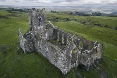 Drone View of Ruined Medieval Church
