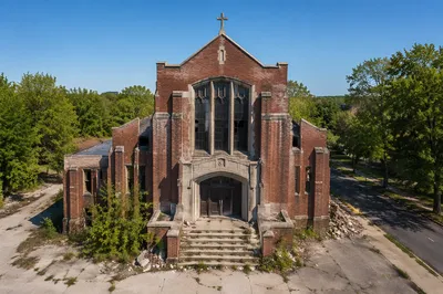 Drone View of Historic Red Brick Church