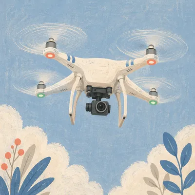 White Quadcopter Drone Flying in Blue Sky