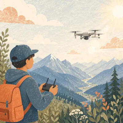 Camera Drone Hovering Over Mountain Valley