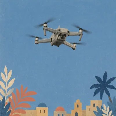 Quadcopter Drone Hovering in Clear Blue Sky