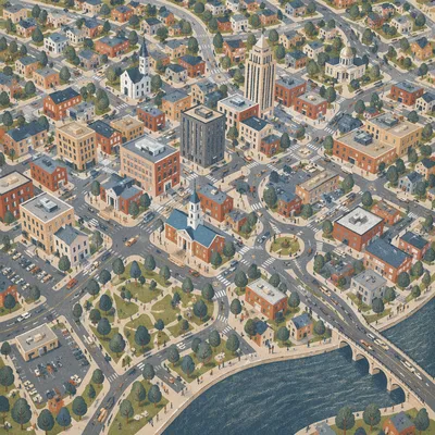 Aerial Drone View Over Modern City Center