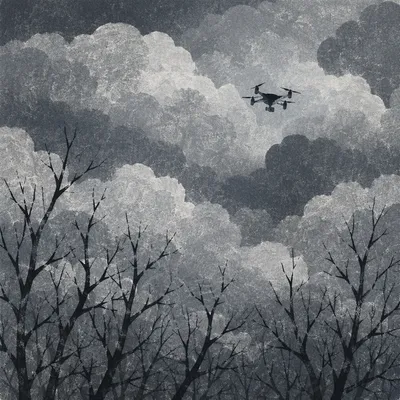 Drone Silhouette Over Winter Sky