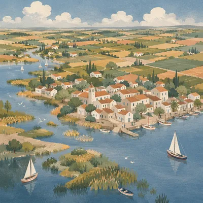 Aerial Drone View of Coastal Village