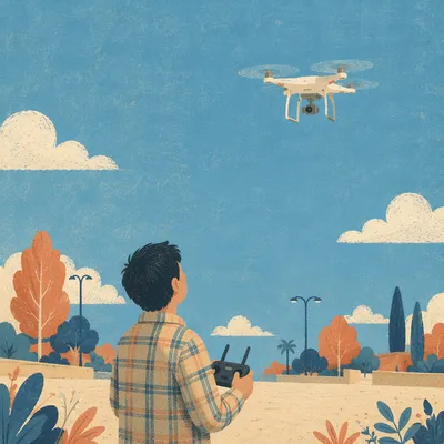 Aerial Drone Over Sunny Park Plaza