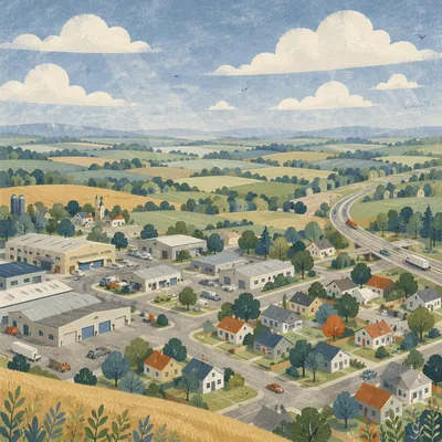 Drone Aerial View of Suburban Farmland