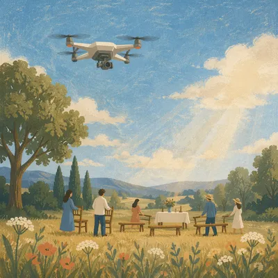 Drone Filming Peaceful Countryside Faith Gathering