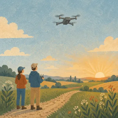 Morning Drone Flight Over Countryside Meadow