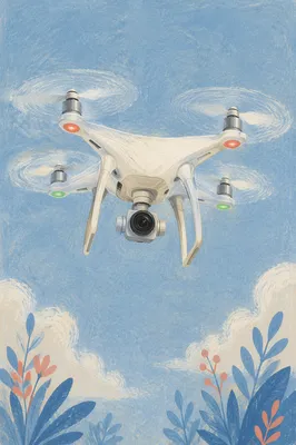 White Quadcopter Drone in Clear Blue Sky