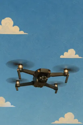 Compact Drone Flying in Clear Blue Sky