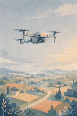 Camera Drone Hovering Above Morning Farmland