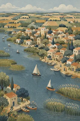 Aerial Drone View of Coastal Village