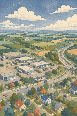 Drone Aerial View of Edge Town Landscape