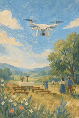 Drone Filming Peaceful Countryside Faith Gathering