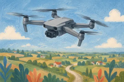 Drone Camera Hovering Above Green Fields