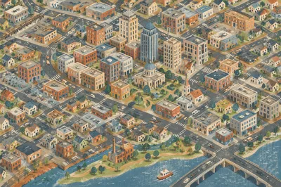 Aerial Drone View Over Modern City Center