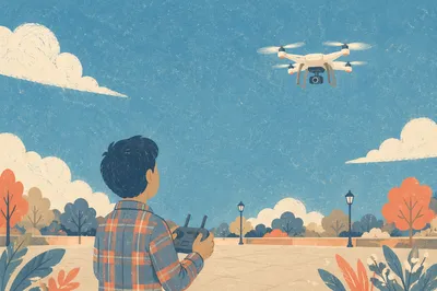 Drone Operator Under Clear Blue Sky