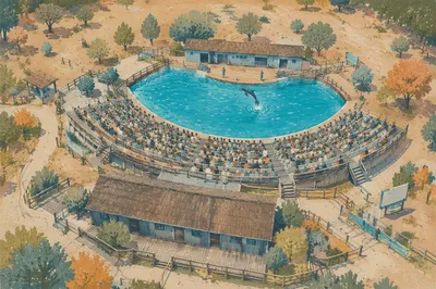 Drone Aerial View of Aquatic Amphitheater