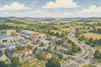 Drone Aerial View of Edge Town Landscape