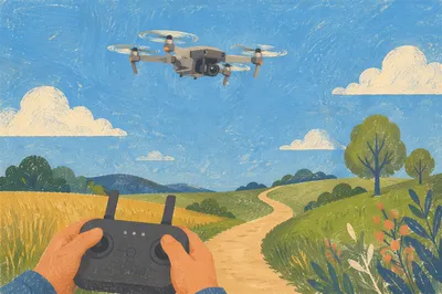 Camera Drone Hovering Above Green Fields