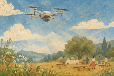 Drone Filming Peaceful Countryside Faith Gathering